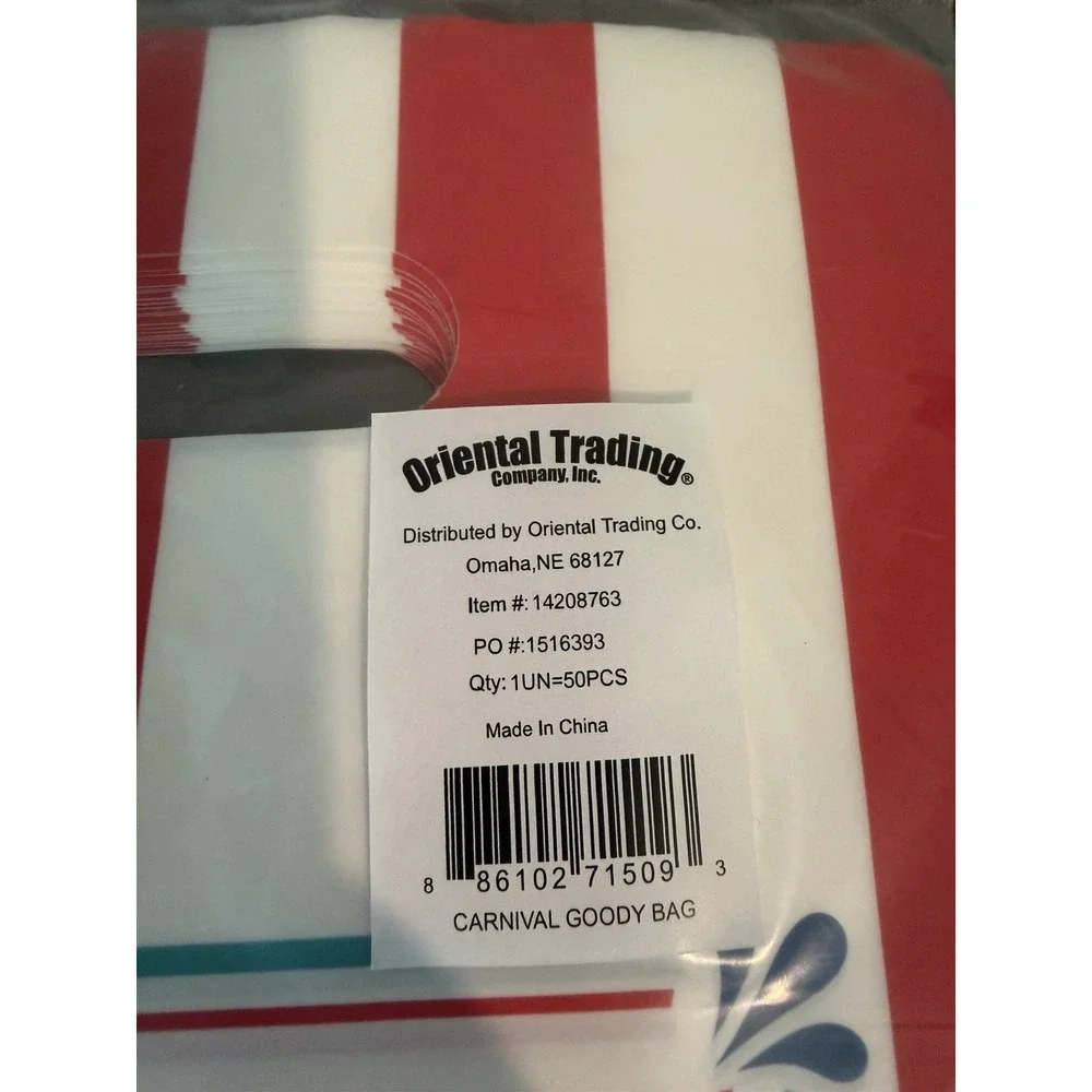 50 Pack Carnival Candy Bags Circus Themed Plastic Party Treat Bags Handle New